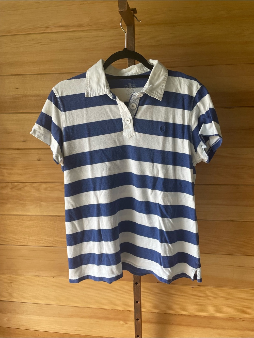 Vintage Izod Blue and White Striped Short Sleeve Polo Tee